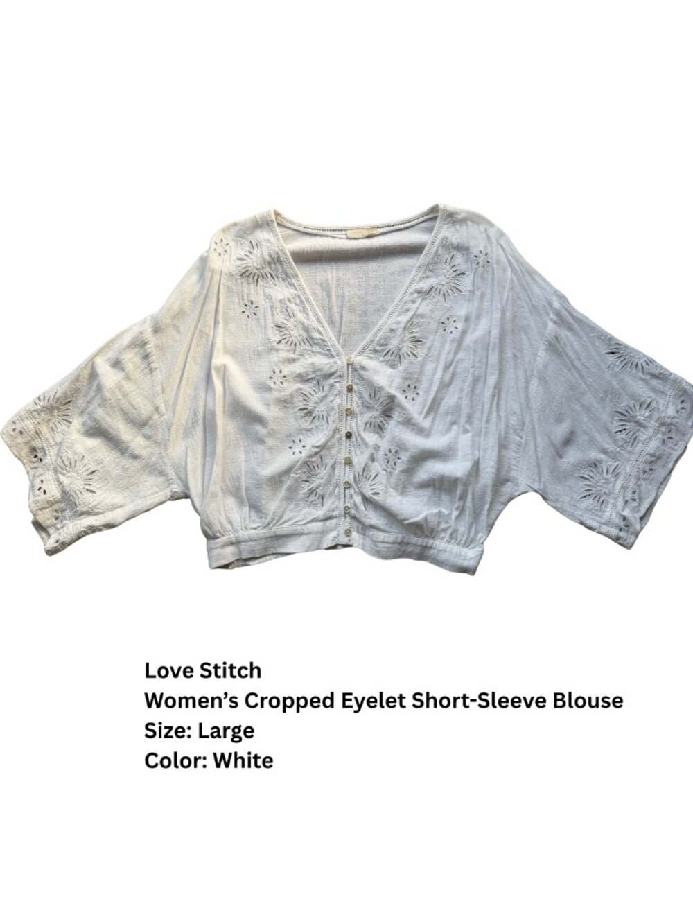 Love Stitch Women’s Cropped Eyelet Blouse, Size Large
